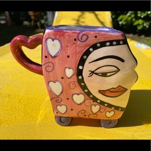 Handpainted heart cup with face